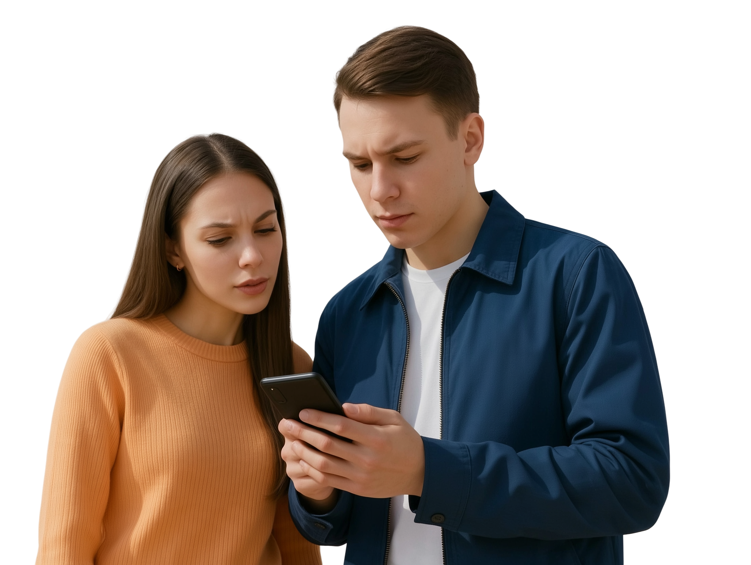 Пара изучает информацию на смартфоне